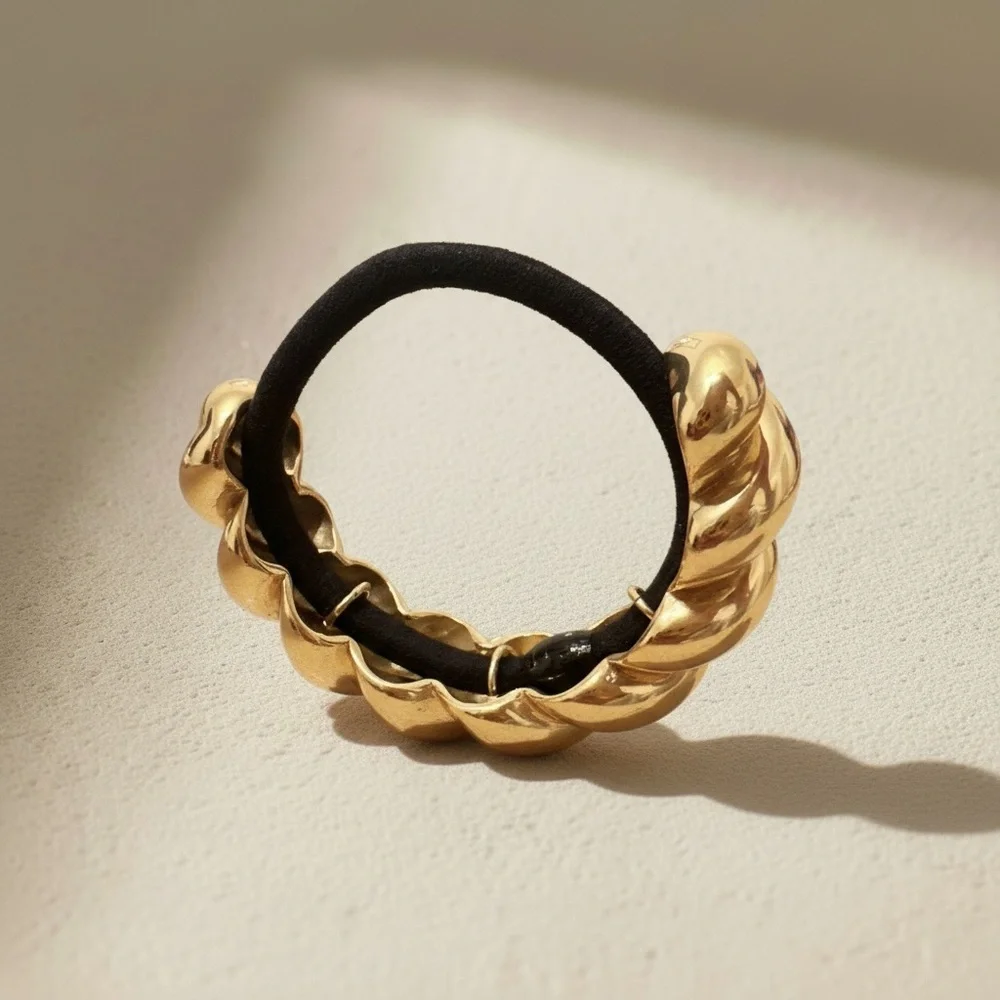 18K Gold Plated Twisted Chunky Sculptural Ponytail Cuff - Picture 3 of 4